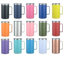 UPS Wholesale 15 Colours 24oz Coasted Straight Tumbler With Handle Stainless Steel Insulated Vacuum Traval Coffe Mugs with Lid Straw Car cups