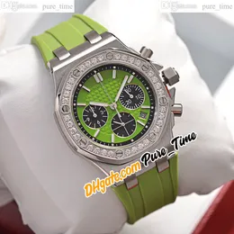 New 37mm Quartz Chronograph Womens Watch 26231ST.ZZ.D038CA.01 Steel Case Green Dial Diamond Bezel Stopwatch Green Rubber Strap Ladies Watches puretime E127