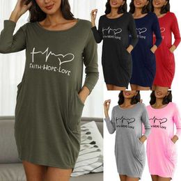 Womens Dresses Round Neck Long Sleeve Printed Autumn And Winter Loose Dress