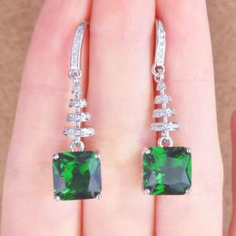 Stud Earrings 925 Sterling Silver Jewelry With Green Gemstones Water Drop Shaped For Women Emerald Female Ear Drops Anniversary Gifts