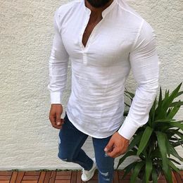 Men's T Shirts ZOGAA Spring Summer Men T-shirt Cotton Long Sleeve Male Casual Solid Button Up V Neck Business 2023