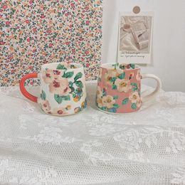 Mugs Cutelife Nordic Flower Ceramic Coffee Mug Cup Drinkware Breakfast Drinking Milk Tea Vintage Home Decorative Couple Gifts MugMugs