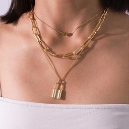 Pendant Necklaces Hip Hop Exaggerated Thick Clavicle Chain Necklace For Women Girls Multi-layer Lock Heart Sweater Jewellery