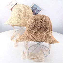 Hats Summer Beach Caps Fashion Fishman Cap Toddler Kids Baby Girls Ribbons Breathable Hat Strawhat Bucket