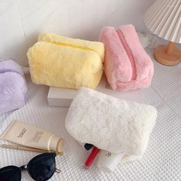 Storage Bags Plush Fur Makeup Women Cosmetic Bag Solid Color Soft Travel Organizer Pencil Case School Suppli Handbags