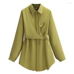 Women's Blouses Fashion Women's Green White Black Shirt Tops 2023 Spring Summer Autumn Blouse Pocket Soft Casual Female 4XL Big Size