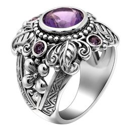 Wedding Rings X-Jue 2023 Round Purple Stone For Women Antique Flower Silver Colour Natural Fashion Vintage Punk Style Jewellery