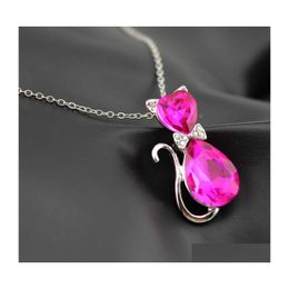 Pendant Necklaces Pretty Crystal Cat Necklace Women Clavicle Chain Cute Austrian Carshop2006 Drop Delivery Jewelry Pendants Dhtas