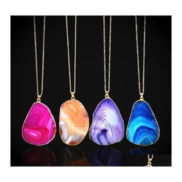 Pendant Necklaces Natural Crystal Quartz Chakra Stones Geometric Cutting Lines Druzy Healing Necklace For Womens Fashion Jewelry Dro Ota12