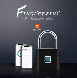 Smart Lock Tuya Smart Fingerprint Padlock Home Security Anti-theft Waterproof Bluetooth Remote Control Battery Power USB Keyless Door Lock 230206