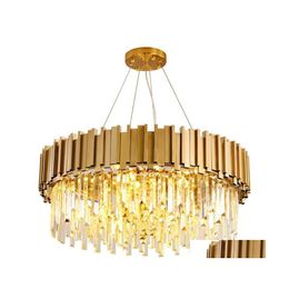 Chandeliers Round Gold Chandelier Lighting K9 Crystal Stainless Steel Modern Pendant Lamp For Kitchen Dining Room Bedroom Bedside Li Dhp0C