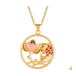 Pendant Necklaces Sand Gold Gilding Lotus Fish Tranquility And Peace Plate Round Necklace Carshop2006 Drop Delivery Jewelry Pendants Dhnfz