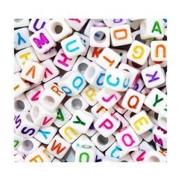 Acrylic Plastic Lucite 100Pcs/Lot 6 8 10Mm White Different Alphabet Beads Acrylic Colorf Letters For Children Education Diy Jewelr Dhmgy