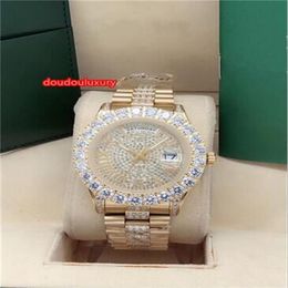 Roman Scale Trend Men's Watch Prong Set Diamond Bezel Top Fashion Watches Gold Stainless Steel Automatic Mechanical Watch253A