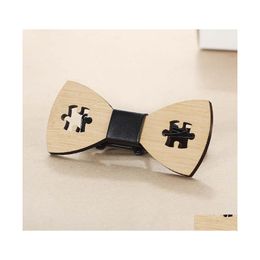 Neck Ties Men Boys Hollow Bat Deer Wings Handmade Bamboo Wooden Bow Tie Faux Leather Knot Center Adjustable Business Wedding Party 3 Dhcwe