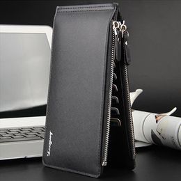 New Phone Pocket Man Wallets Mens Business Style Leather Card Holder Billfold Purse Long Wallet LL232J