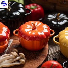 Bowls Creative Hand-painted Pumpkin Bowl With Cover Baking Tableware Ceramic Dessert Soup Water Separated Stew Cup