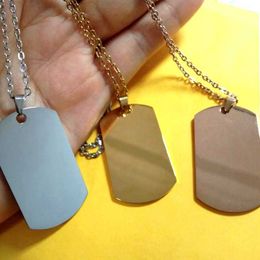 Pendant Necklaces New 10Pcs Dog Tag Necklace Military Army Nameplate ID Blank Pendant Mirror Polished Stainless Steel Jewelry Men Wholesale G230206