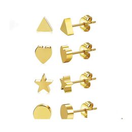 Stud Fashion Geometric Earrings For Women Handmade Heart Triangle Round Star Earring Minimalist Stainless Steel Jewelry 2376 Y2 Drop Dhiw2