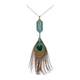 Pendant Necklaces Fashion Jewellery Vintage Peacock Feather Necklace Leaf Drop Delivery Pendants Dhl8D