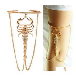 Charm Bracelets Halloween Scorpion Upper Arm Bracelet Slave Harness Cuff Armlet Armband Gold For Women Love Retro Bangle Jewellery Yze Dhviy