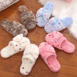 Slippers Winter Woman Home Warm Cute Bow Cotton Women Flats Shoes Open Toe Floor Bedroom Female Comfor Indoor Ladies