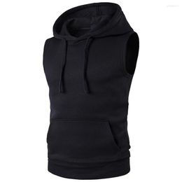 Men's Tank Tops Summer Hooded Vest Casual Solid Colour Sleeveless Hoodies With Pocket Cool High Street