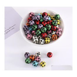 Wood 20Pcs/Pack Wooden Beads Big Round Plaid Printing Loose Spacer Bead For Jewellery Making Necklace Diy Accessories 126C3 Drop Delive Dh9Iu