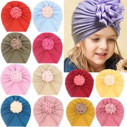 Berets Cute Flower Baby Headband Soft Turban Hat Milk Silk Pan Head Solid Colo Cap Bonnet Headwraps