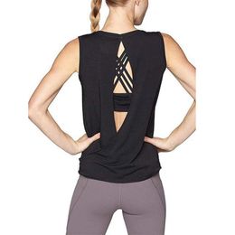 Yoga Outfit S Women Sexy Open Back Sport Solid Shirts Tie Workout Racerback Tank Tops Fitness Shirt #A