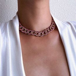 Pendant Necklaces Cuban Link Chain Necklace Women's Neck Choker Luxury Jewellery Girls Rhinestone Chocker Fashion Jewellery 2021 0206