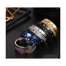 Cluster Rings Luxury Roman Numerals Spinner Chain Men Ring Fashion 8Mm Width Mticolor Stainless Steel For Jewellery Gift Drop Delivery Dhklh