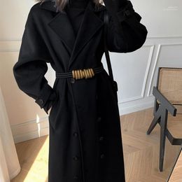 Women's Wool & Blends Fashion Autumn Women Long Woollen Coat Ladies Winter Double Breasted Loose Fit Overcoat Elegant Trench Coats Tess22