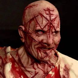 Party Masks Scary Balds Blood Scar Horror Bloody Headgear 3d Realistic Human Face emulsion latex adults breathable masque 230206