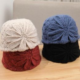 Berets Hand-crocheted Knitted Hat Women's Korean Version Autumn And Winter Baotou Hollow Beret Ladies Mohair Warm Woollen