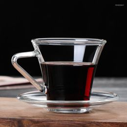 Wine Glasses Transparent Glass Coffee Cup Saucer Sets Household Italian Espresso Simple Carry Handl Heatresistant Milk Juice Teacup Mug