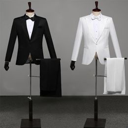 Men's Suits & Blazers Men Prom Shawl Lapel White Black Two-Piece Jacket Pants Suit Slim Evening Party Stage Show Performance Wedding