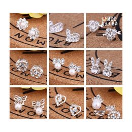 Stud Selling 45 Styles Korean Earrings Creative Super Shiny Diamond Pearl Studs Earring Fashion Jewellery Drop Delivery Dhw3A