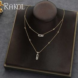 Pendant Necklaces RAKOL Trendy Dainty Initial Cubic Zirconia Tag Shape Choker Necklace for Women Stackable Party Jewellery Gift Mujer Moda G230206