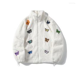 Men's Jackets Winter Imitation Hair Parkas Jacket Men Streetwear Hip Hop Embroidery Butterfly Thick Warm Harajuku Casual Coats