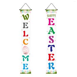 Decorative Figurines Happy Easter Porch Banner Egg Party Front Door Sign Wall Hanging Spring Decorations And Supplies Yard