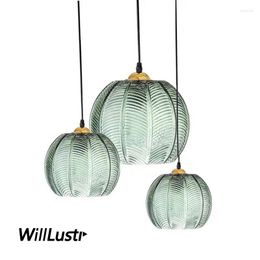 Pendant Lamps Creative Green Leaf Glass Lamp El Cafe Dining BedRoom Bar Counter Aisle Shop Modern Leaves Grain Hanging Lighting