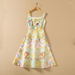 Casual Dresses European And American Women's Wear Spring 2023 Condole Belt Sleeveless Heavy Nail Bead Fashionable Printed Dress