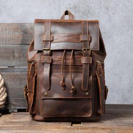 Backpack Genuine Leather Men's Large Capacity Vintage Paratroopers Package Travel Bags Retro Style