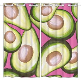 Curtain Hommomh Blackout Curtains (2 Panels) Top Buttonhole Oil Painting Green Fruit Avocado Pattern