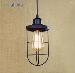 Pendant Lamps Vintage Warehouse Lights Black Metal Cage Single Hanging Lighting Fixutre For Farmhouse