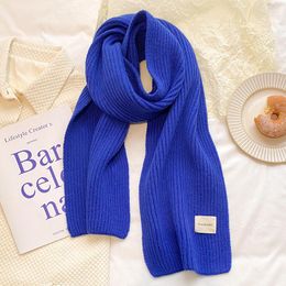 Scarves Plain Brightful Blue Thick Warmer Wool Knitted Scarf Women Winter Pashmina Shawls And Wraps Lady Fashion Blanket Stole 160 26Cm