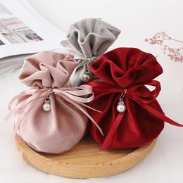 Gift Wrap 10Pcsset Drawstring Velvet Bags With Pearl Jewellery Pouches ChristmasBirthday Decor Wedding Favour Wrapping 230206