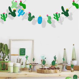 Party Decoration 8pcs/ Set Cactus Bunting Banner Paper Garland Pull Flower Luau Hawaii Tropical Themed Hanging String Chain