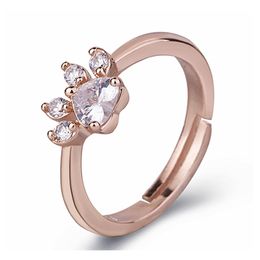 Solitaire Ring Cute Cat Paw Crystal Elegant And Cartoon Design For Ladies Pink Zirconium Wedding Jewelry Yzedibleshop Drop Delivery Dhg7R